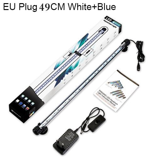 Barre lumineuse LED étanche pour aquarium, poisson précieux, bleu et blanc, 19 cm, 29 cm, 39 cm, 49cm, lampe à clip sous-marine SubSN, décor inclus UE