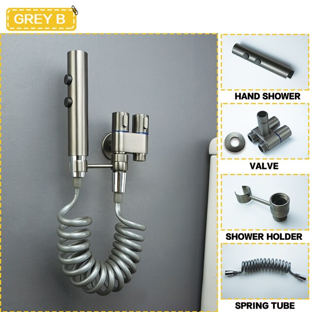 Stainless Steel Sanitary Bidet Sprayer Wall-mounted Sprayer Bathroom Toilet Single Cold Water Tap Strip Handheld with 1.5M Hose