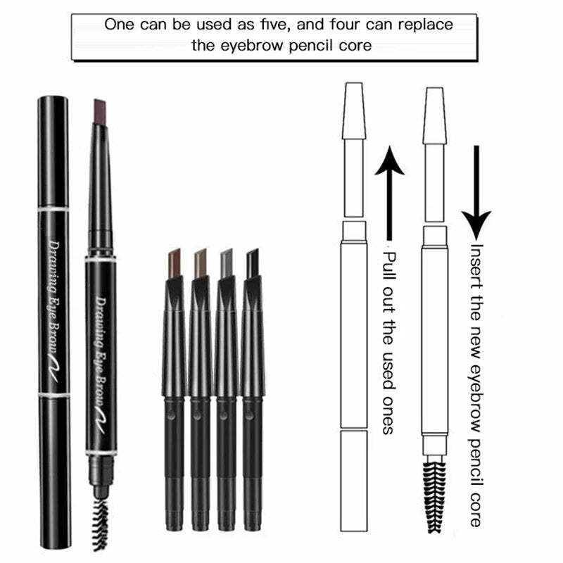 5 Colors Double Head Eyebrow Pencil Waterproof Long Lasting Sweat-proof Natural Wild Brows Shaping Drawing Easy Coloring Makeup