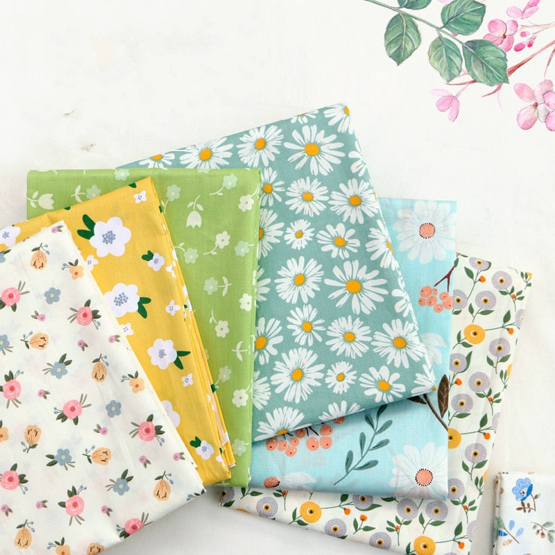 Fresh Floral Twill Cotton Fabric (50x160cm) - Ideal for DIY Baby Clothes, Newborn Pajamas, Quilt Covers, and Bed Sheets - High-Quality Sewing Cloth for Crafting