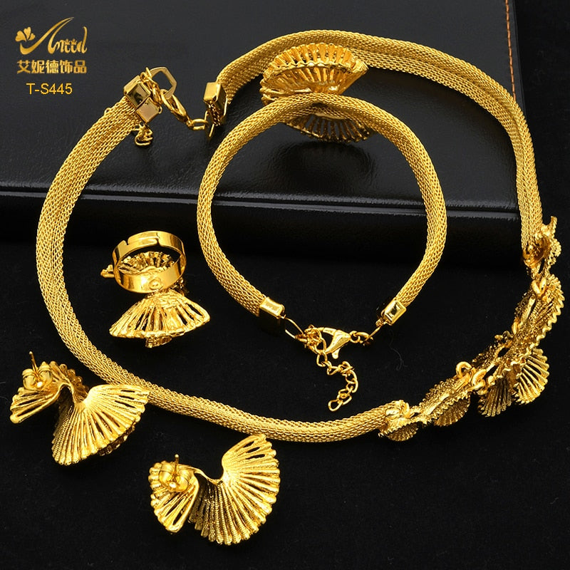 ANIID Ethiopian Gold Plated Jewelry Set For Women Bridal Dubai Jewellery Wedding Brazilian Eritrean African Earring Necklace Set