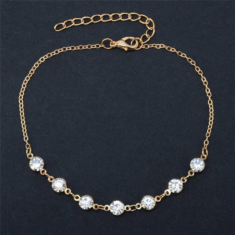 Huitan Rhinestone Chain Women&#39;s Anklets Silver Color/Gold Color Luxury Bracelet on Leg Accessories Wedding Party Fashion Jewelry