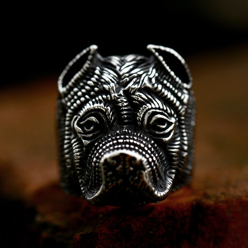 Stainless Steel fashion animal golden retriever Sharpei Dog Ring Men Simulation Details Personality Unique Amulet Jewelry