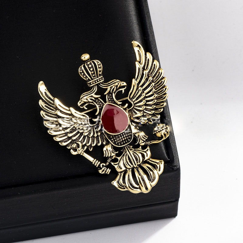 High-end Retro Wing Metal Pins and Brooches Vintage Double-headed Eagle Badge Brooch Punk Crown Suit Lapel Pin Men Accessories