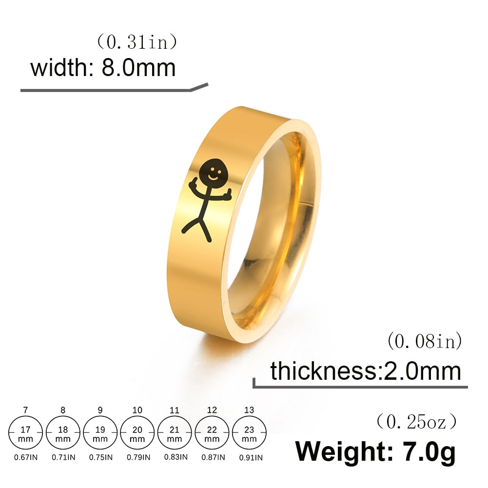 Dreamtimes Simple Trend Funny Middle Finger Stickman Ring Hip Hop Fuxk You Doodle Rings For Man Couple Party New Gifts Jewelry