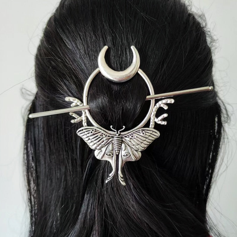 Vintage Renaissance Crescent Moon Cloud Hair Barrette Witchy Moon Hair Stick Wiccan Hairpin Pagan Gothic Hair Wiccan Jewelry