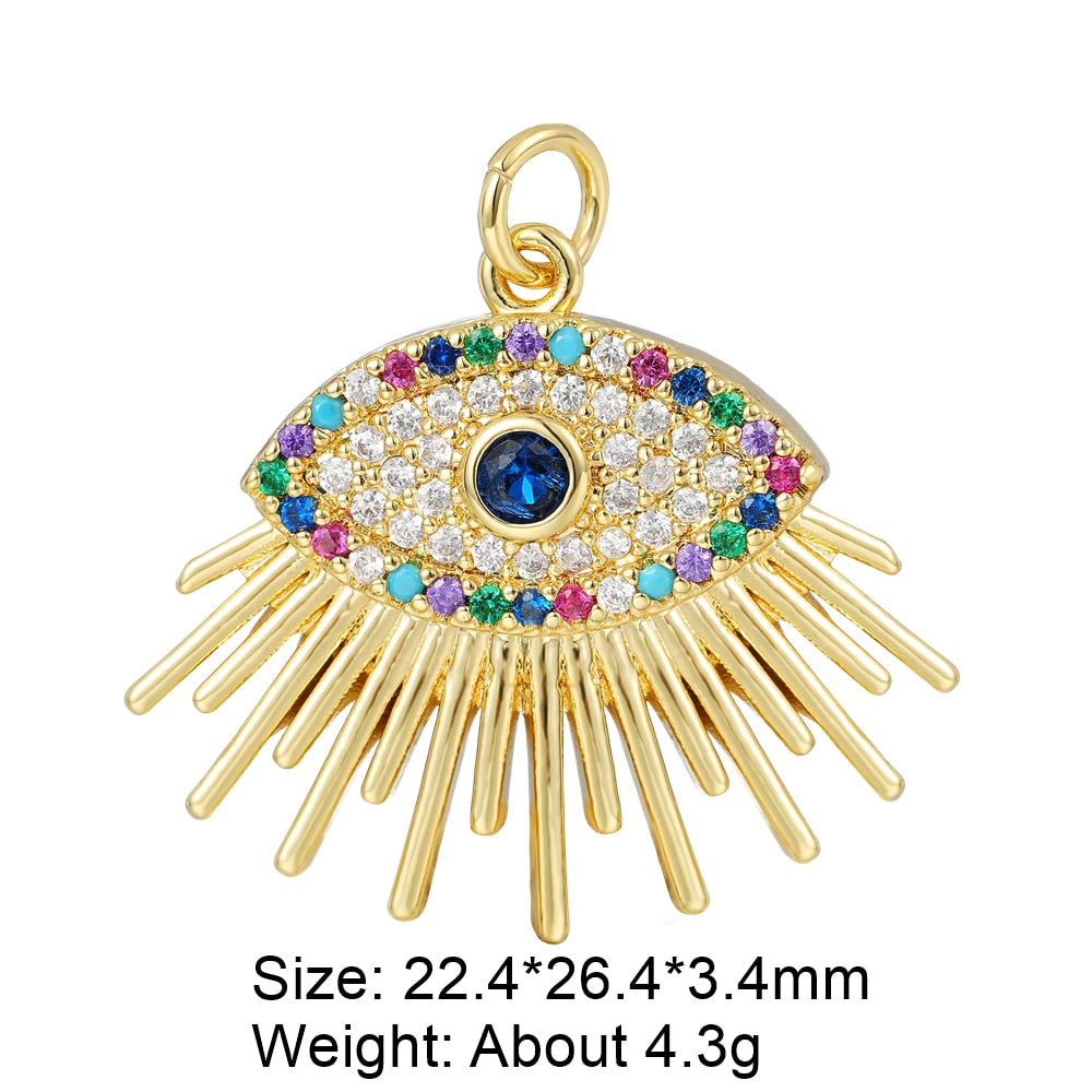 Juya DIY Luxury Multicolor Cubic Zirconia Enamel Greek Evil Eye Charms For Handmade Women Fashion Pendant Turkish Jewelry Making