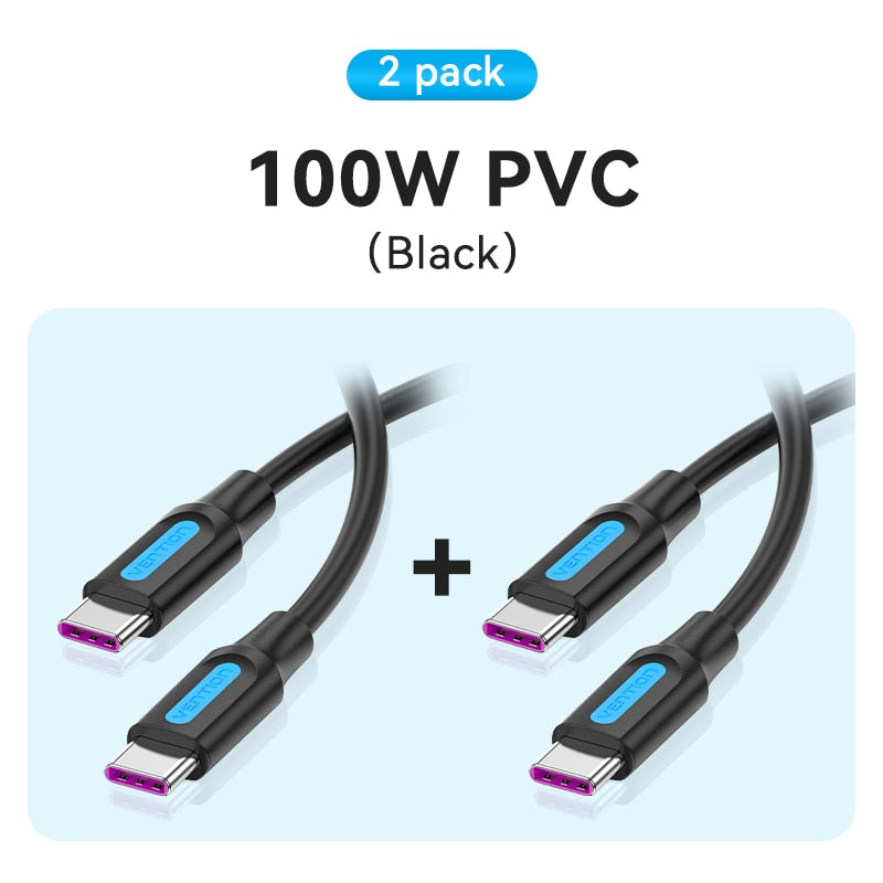 Vention USB Type C to USB C Cable PD 100W 60W Fast Charger for Samsung Xiaomi Macbook iPad Quick Charge 4.0 5A USB C Charge Cord