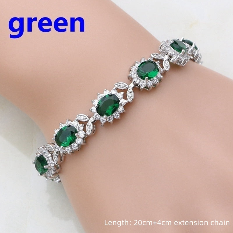 Elegant Green Oval Crystal Cross Link Bracelet Luxury Fashion Accessories Tennis Bracelet for Women