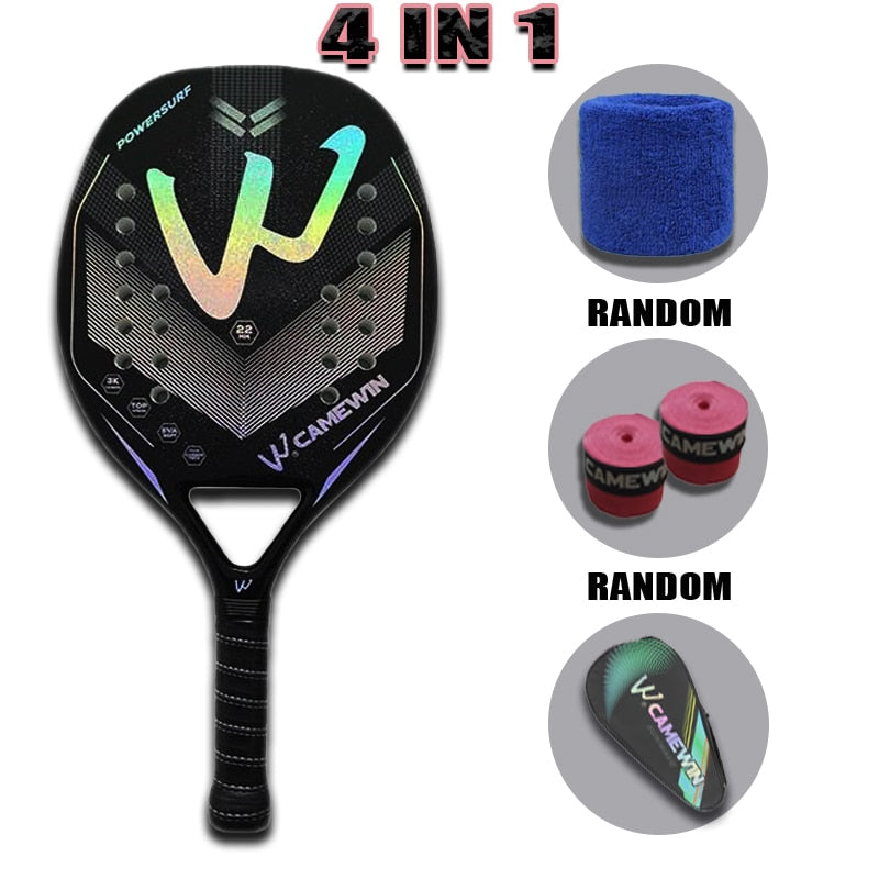 Camewin Adult Professional Full Carbon Beach Tennis Racket 4 IN 1 Soft EVA Face Raqueta With Bag Unisex Equipment Padel Rackets