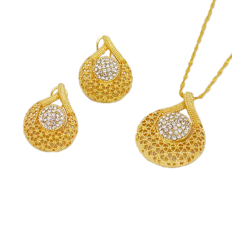 24k Gold Plated Ethiopian Earrings Pendant Necklace Set Dubai Women's Jewelry Set Africa India Nigeria Wedding Gift Party Jewelr