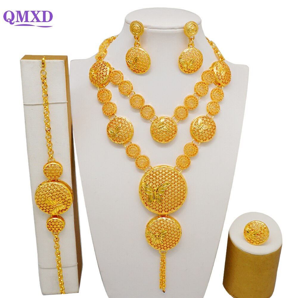 Ethiopian Rope Chain Jewelry Set For Women Ethnic Style Pendant Necklace Bracelet Earring Ring Wedding jewelry sets