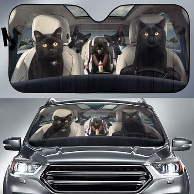 Black Cat Car Sunshade, Black Cat Gift, Black Cat Car Decoration, Cat Seat Cover, Gift for Father, Automatic Sun Shade