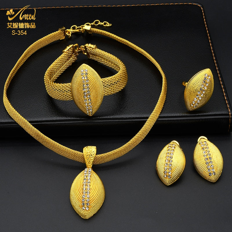 ANIID Ethiopian Gold Plated Jewelry Set For Women Bridal Dubai Jewellery Wedding Brazilian Eritrean African Earring Necklace Set