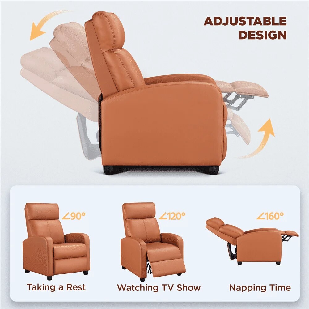 Faux Leather Push Back Theater Recliner, Tan