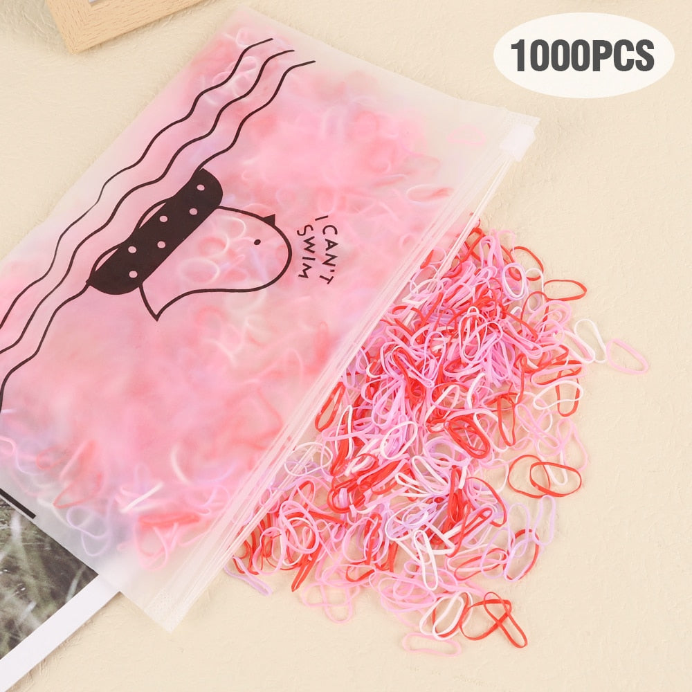 1000Pcs Colorful Disposable Hair Bands Scrunchie for Kids Girls Elastic Rubber Band Ponytail Holder Hair Accessories Hair Ties