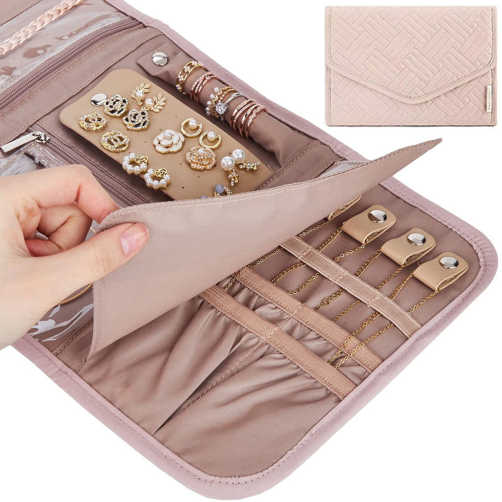 Roll Foldable Jewelry Case Travel Jewelry Organizer Portable for Journey Earrings Rings Diamond Necklaces Brooches Storage Bag