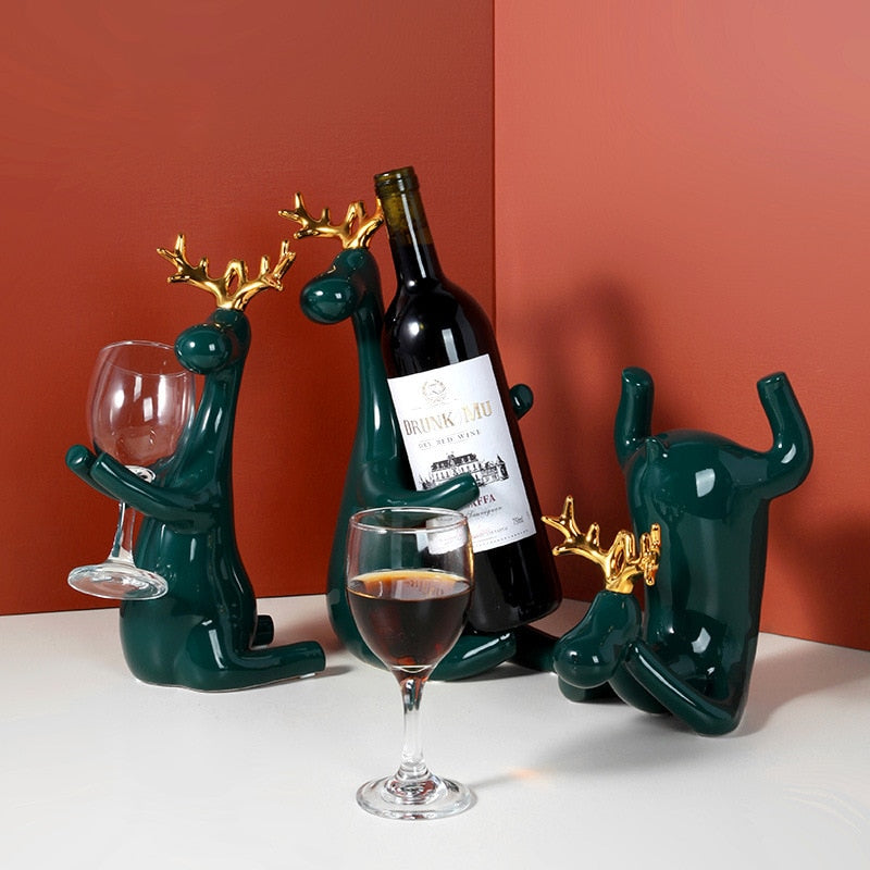 European Ceramic Red Wine Rack Bottle Holder Creative Figurines Miniatures Deer Family Furnishing Article for Home Wedding Decor