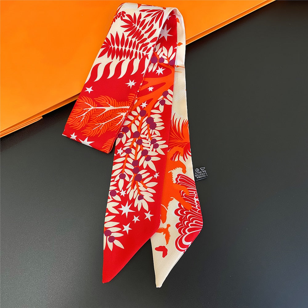 New Fashion All-match Korean Version Mayan Jungle Animals silk scarf Twill Long Strip Small Scarf Tie Bind a bag Ribbon Streamer