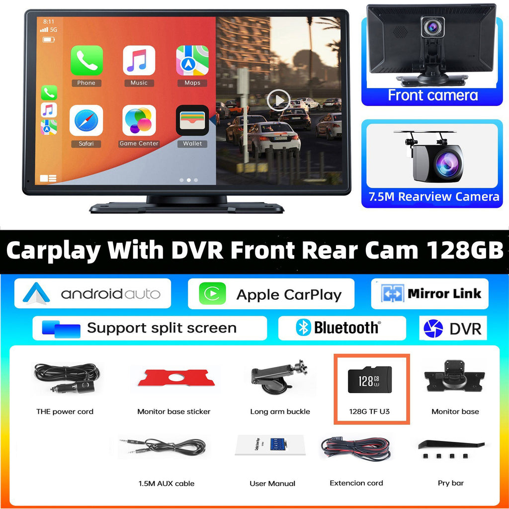 TOGUARD 9" Wireless Carplay Android Auto Multimedia Car Play Monitor Dual Len Cam Car Screen DVR GPS Wifi BT with Reverse Camera
