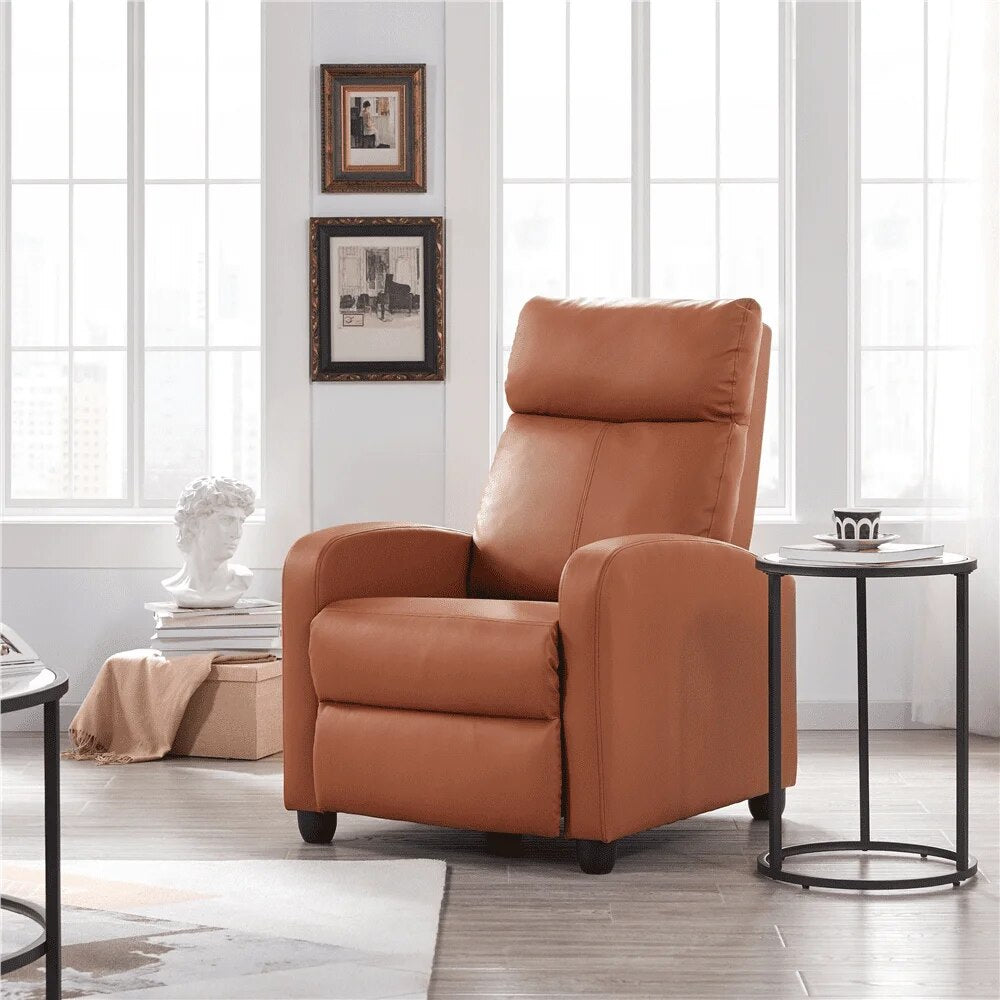 Faux Leather Push Back Theater Recliner, Tan