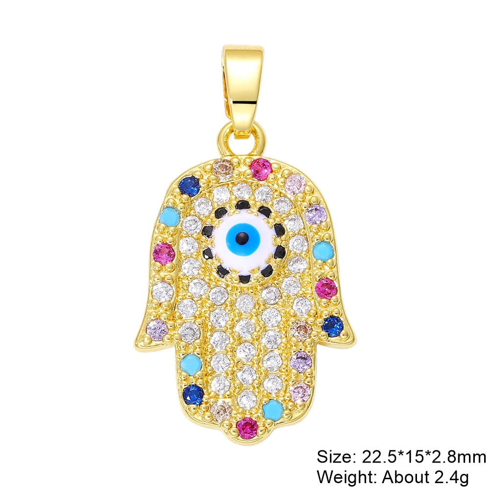 Juya DIY Luxury Multicolor Cubic Zirconia Enamel Greek Evil Eye Charms For Handmade Women Fashion Pendant Turkish Jewelry Making