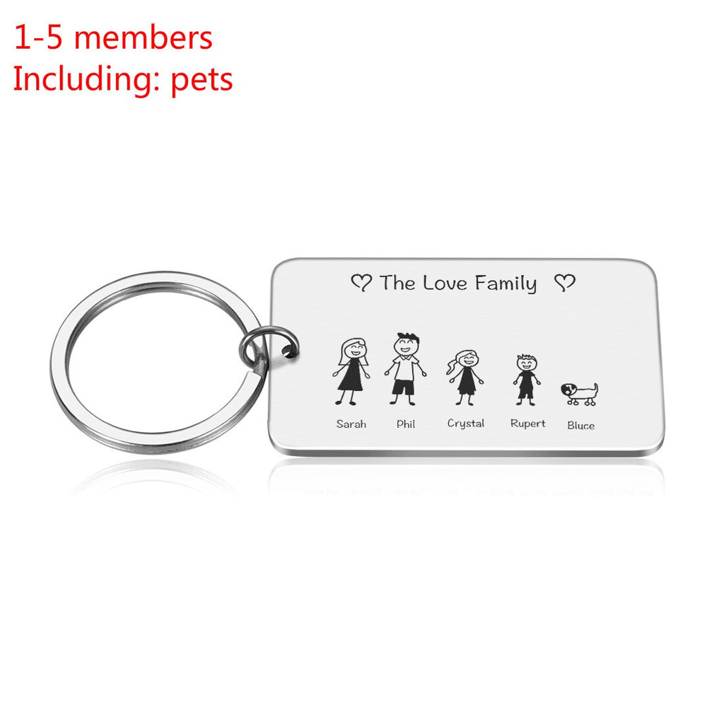 Love Cute Keychain Engraved Family Gifts for Parents Children Present Keyring Bag Charm Families Member Gift Key Chain