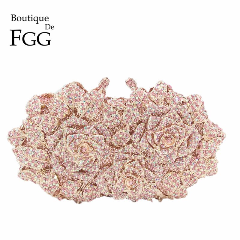 Boutique De FGG Elegant Flower Crystal Clutch Women Evening Bags Wedding Bridal\Bridesmaid Handbags Party Dinner Rhinestone Bags