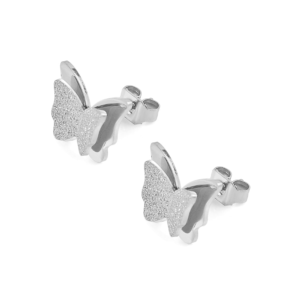 Cute Romantic Style butterfly Titanium Steel Stud Earrings Female Earrings Hot Sale animal Earrings appointment Jewelry