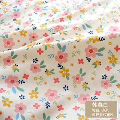 Fresh Floral Twill Cotton Fabric (50x160cm) - Ideal for DIY Baby Clothes, Newborn Pajamas, Quilt Covers, and Bed Sheets - High-Quality Sewing Cloth for Crafting