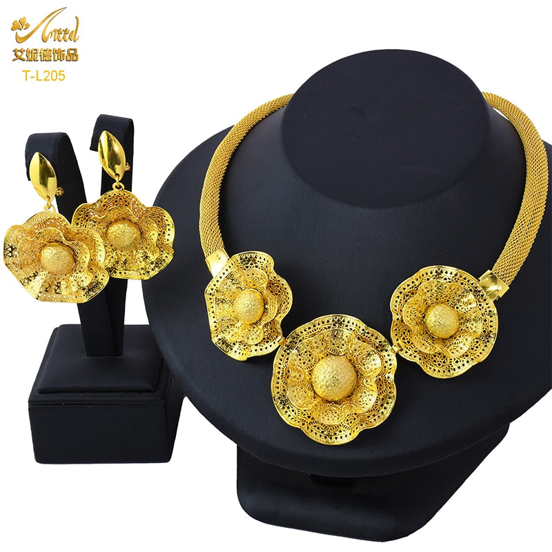 ANIID Dubai Tassel Gold Plated Jewelry Sets For Women Fashion Indian Bridal Necklace And Earring 4Pcs Set Ethiopian Party Gifts