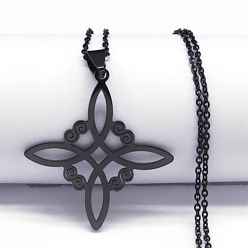 Witchcraft Stainless Steel Witch Knot Pendant Necklace for Women Man Silver Color Wicca Chain Necklaces Jewelry nudo de bruja