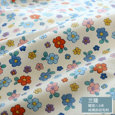 Fresh Floral Twill Cotton Fabric (50x160cm) - Ideal for DIY Baby Clothes, Newborn Pajamas, Quilt Covers, and Bed Sheets - High-Quality Sewing Cloth for Crafting