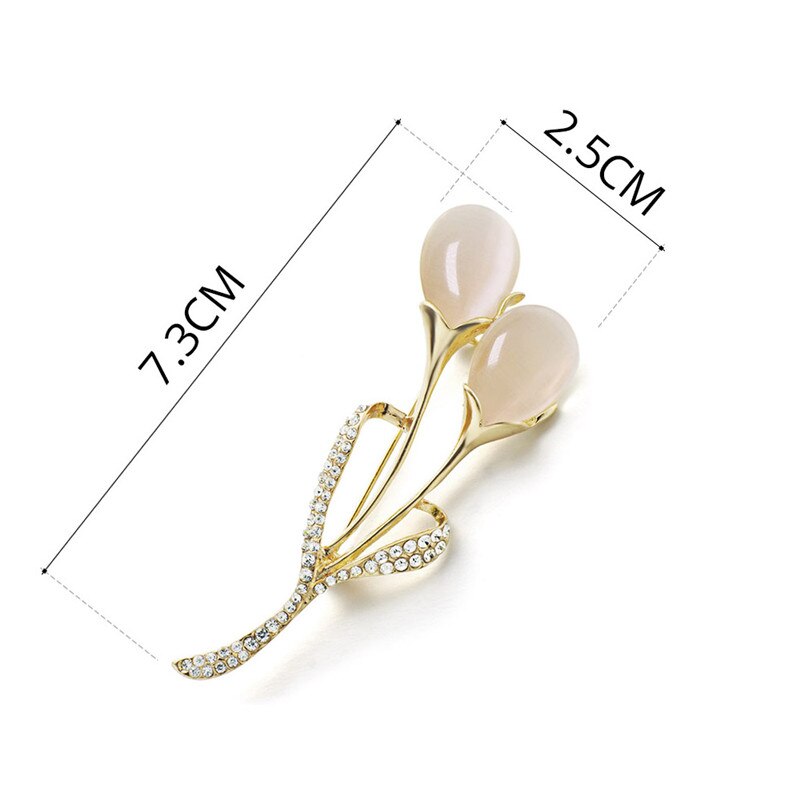 Dalaful Fashion Chic Tulip Flower Brooch Pin Rhinestone Crystal Opal Stone Exquisite Garment Accessories Brooches For Women Z074