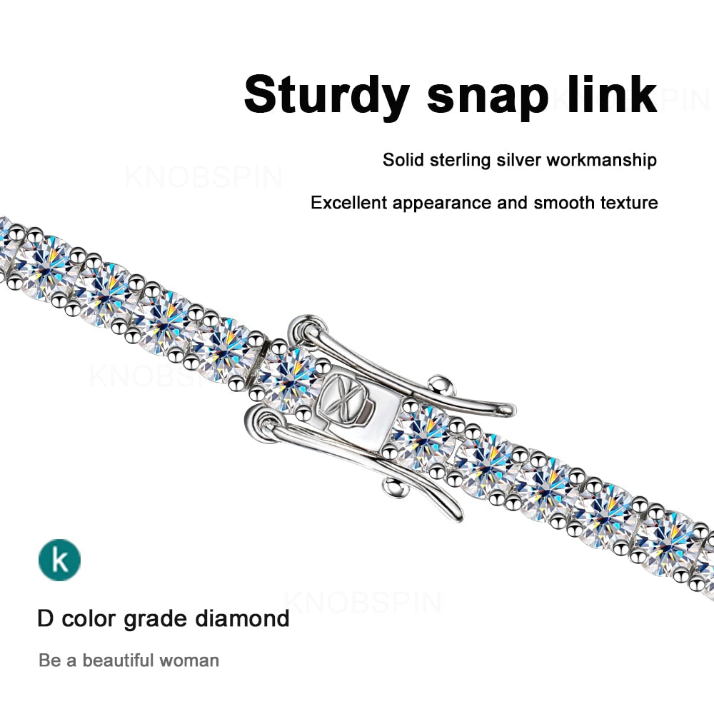 Knobspin 3mm 4mm Moissanite Tennis Bracelet Full Diamond GRA 925 Silver Plated 18k Wedding Party Jewelry Bracelets for Women Man