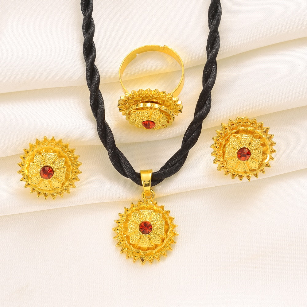 Ethiopian/Eritrean Bride Gold Color Jewelry Sets With Stone African Ethnic Gifts Habesha Wedding Giving