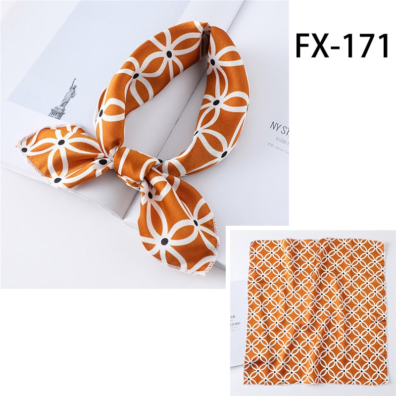 Lady Hair Scarf for Women Fashion Print Small Satin Silk Square Scarves Design Hairbands Bandana Foulard Accessories Summer 2022