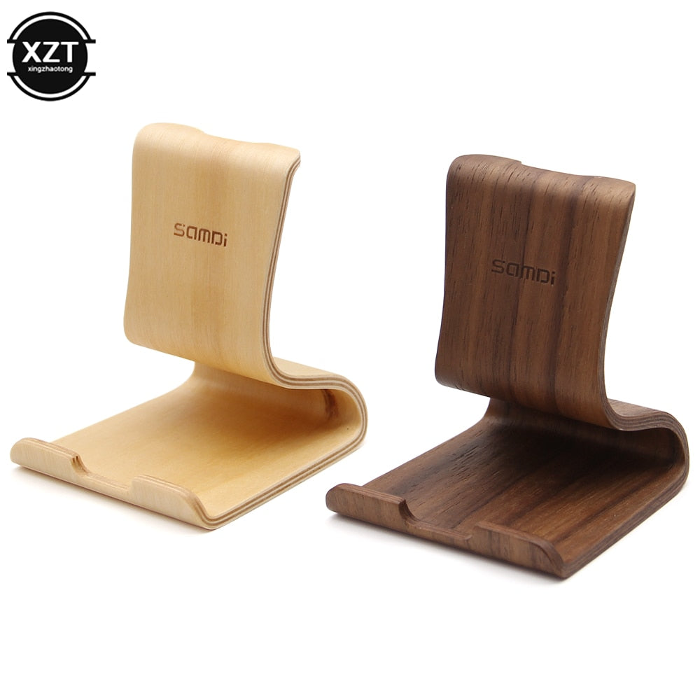 Universal Lazy Holder Wooden Walnut Birch Mobile Phone Stand Holder Tablets Keeper for iOS Android Smart Phone (Walnut)