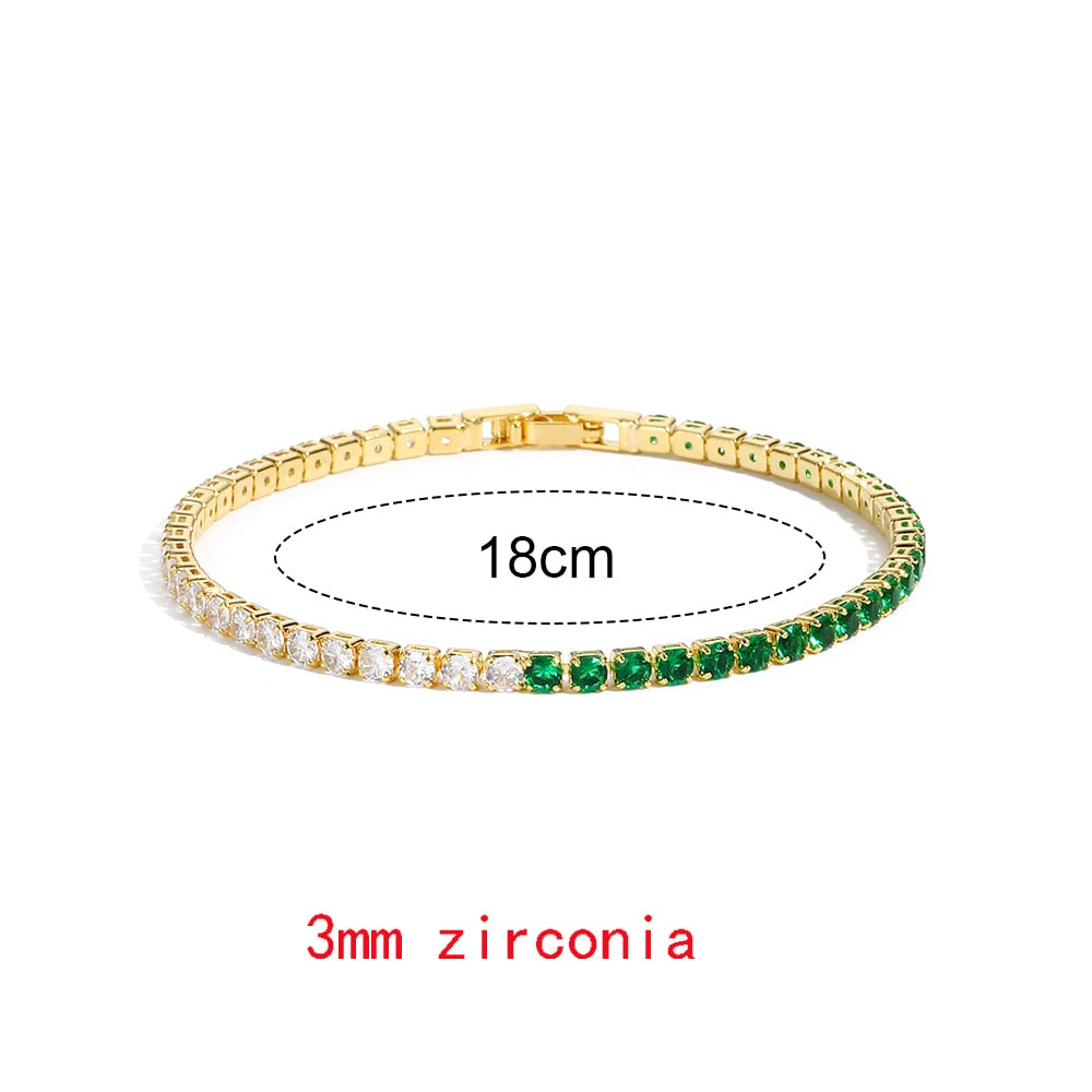 Green Shiny Charm CZ Tennis Bracelet for Women Crystal Zircon Jewelry Adjustable 18K Gold Plated Box Chain Bracelets Gift