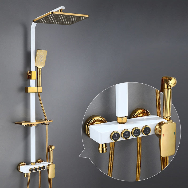 Hot and Cold Digital Shower Set Faucet Bathroom Shower System Black Gold Shower Faucet Square Shower Head  Bath Shower System