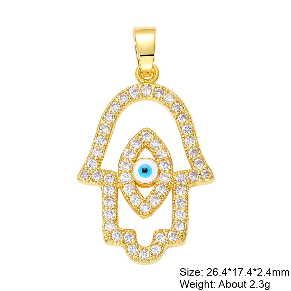 Juya DIY Luxury Multicolor Cubic Zirconia Enamel Greek Evil Eye Charms For Handmade Women Fashion Pendant Turkish Jewelry Making