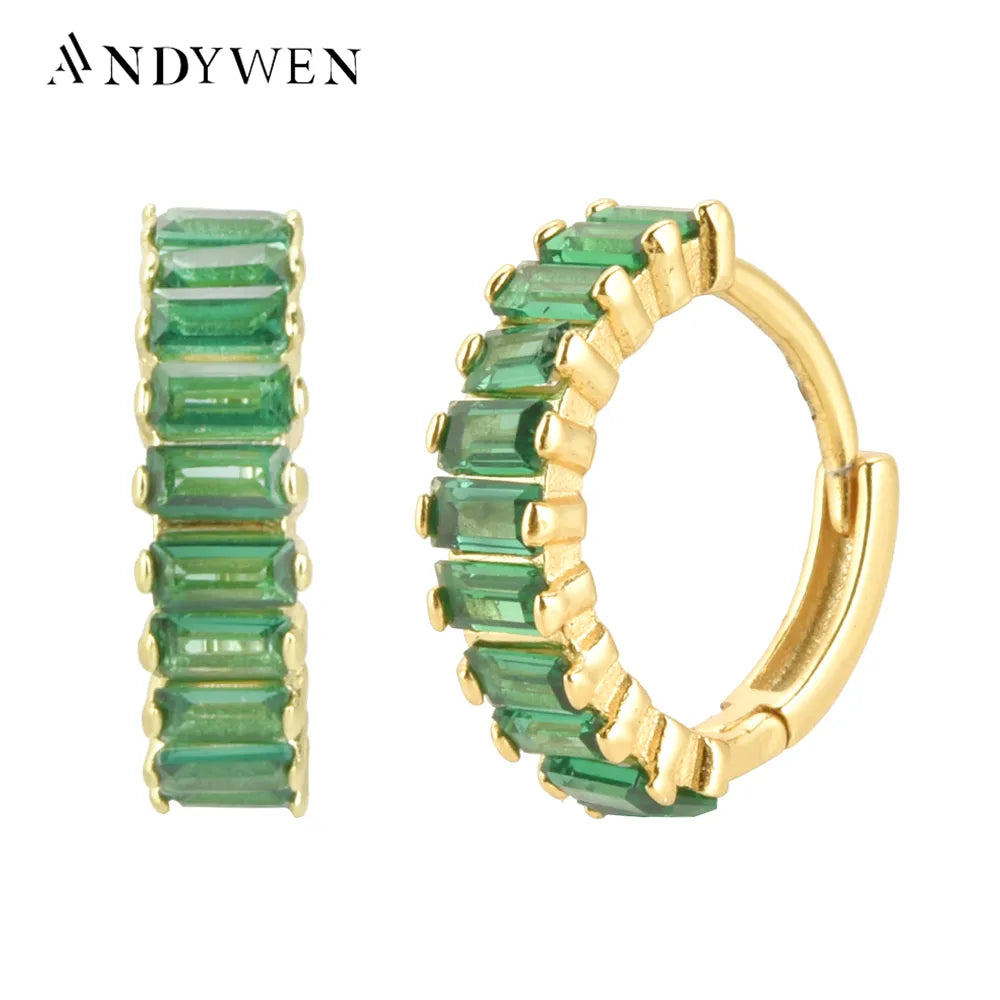 Andywen 100% 925 Sterling Silver Rainbow Color Hoops Circle Round Earring Piercing CZ Zircon Pave Pendiente Ohrringe Jewelry