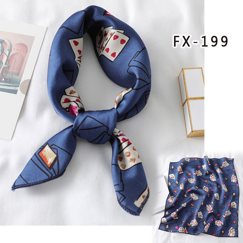 Lady Hair Scarf for Women Fashion Print Small Satin Silk Square Scarves Design Hairbands Bandana Foulard Accessories Summer 2022