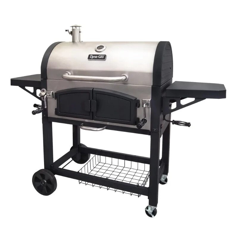 Dyna-Glo DGN576SNC-D Dual Chamber Stainless Steel Charcoal BBQ Grill Charcoal Grill