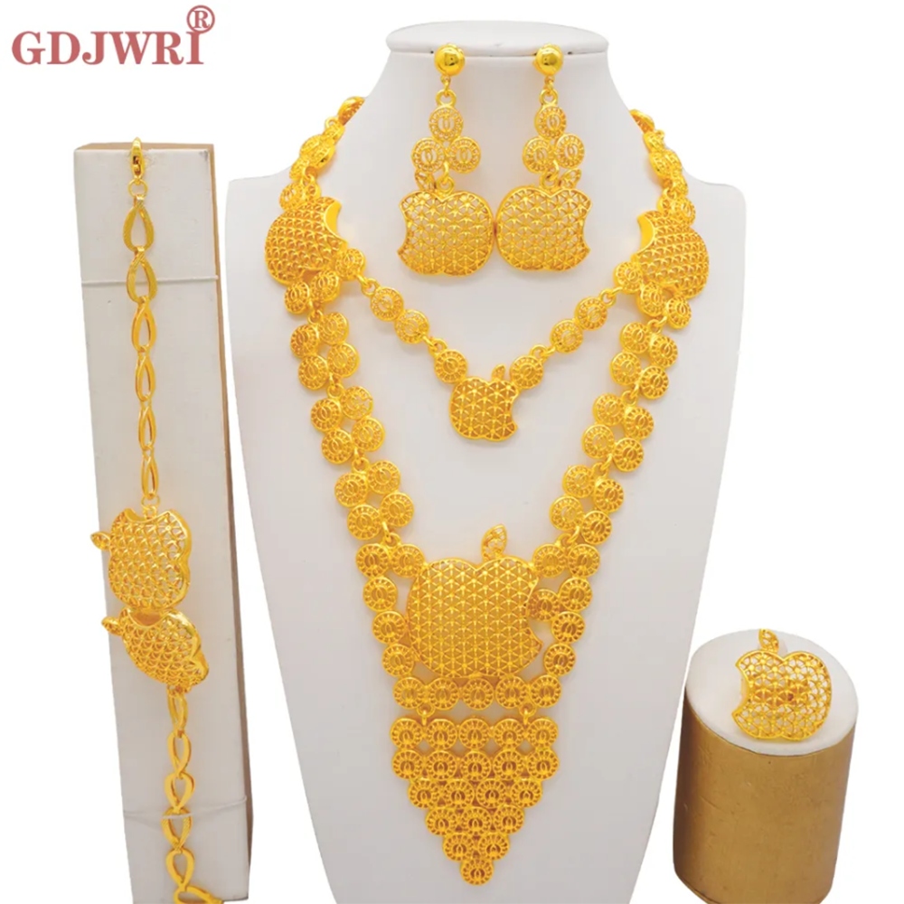 Dubai Indian Gold Color Necklace Bracelet Earrings Ring Jewelry Sets For Women Ethiopian Nigerian Bridal Wedding Jewellery Gifts