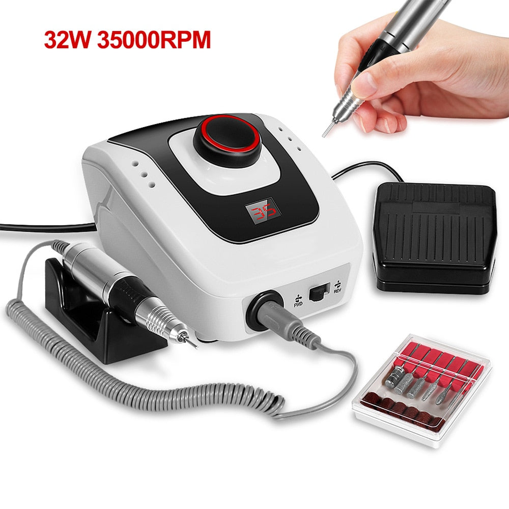 Nail Drill 35000RPM Machine Electric Manicure Drill Machine& Accessory Nail Machine Kit with Milling Cutter Electric Nail Tool