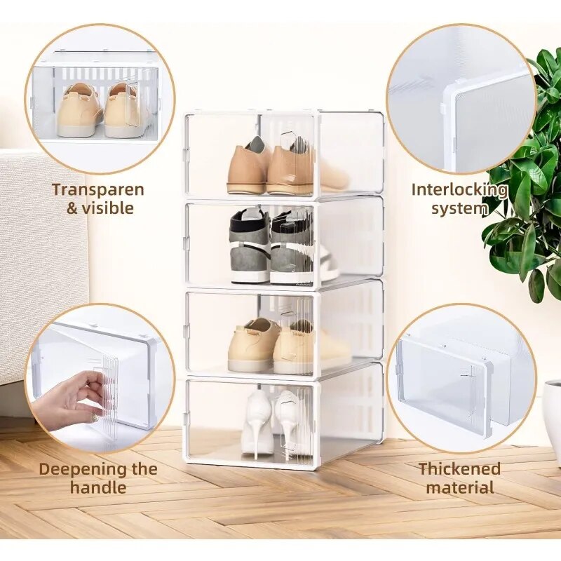 JONYJ 12 Pack Shoe Organizer, Clear Plastic Stackable Shoe Storage, Multifunctional Storage Organizer