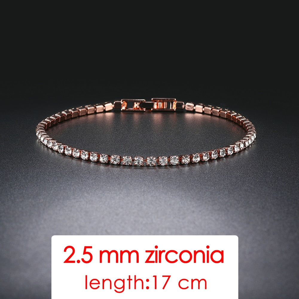 Tennis Chain Bracelets For Women Fashion Small Cubic Zircon Crystal Rose Gold Color Wedding Party Friends Gift Jewelry KC128M