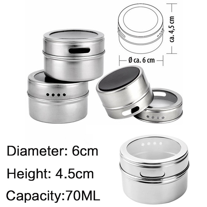 Magnetic Spice Jar Stainless Steel Seasoning Pot Set Household Condiment Bottle Magnetic Tank Rack with Stickers Kitchen Tools