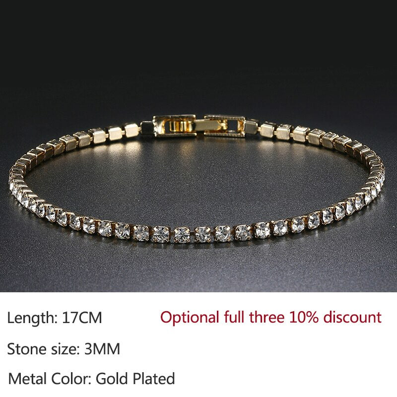 Luxury Shiny Round Crystal Stone Cubic Zirconia Tennis Bracelets For Women Men Gold Silver Color Bangle Chain on Hand Jewelry